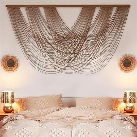 Large Macrame Wall Hanging Brown Die-Dyed 59.00" W x 31.00" L Boho Wall Decor - Picture 8 of 8